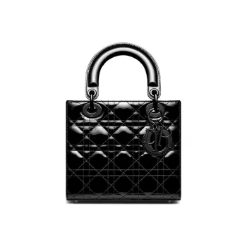 DIOR Lady Dior Shiny Patent Leather Cow Leather Daisie Bag Handbag Shoulder Bag Crossbody Bag Small Size Women's Black