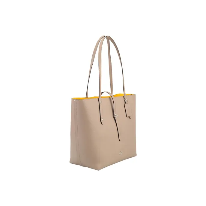 COACH Market Tote Polished Grained Leather Tote Bag Crossbody Bag One Shoulder Handbag Large Size Women's Light Brown-1