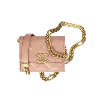 CHANEL Grain Embossed Caviar Cow Leather Coin Purse, Clutch, Shoulder Bag, Crossbody Bag Women's Dark Pink