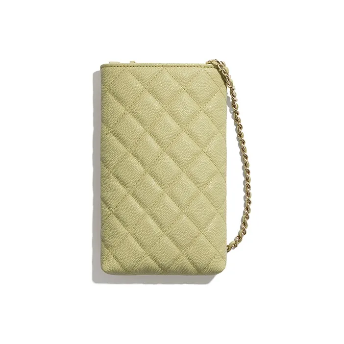 CHANEL Cow Leather Crossbody Bag With Cell Phone Pouch Unisex Green-2