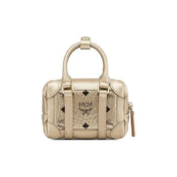 MCM Soft Berlin Visetos Leather Coin Purse Portable Crossbody Bag Shoulder Bag Women's Gold