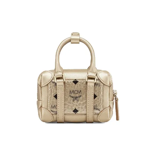 MCM Soft Berlin Visetos Leather Coin Purse Portable Crossbody Bag Shoulder Bag Women's Gold