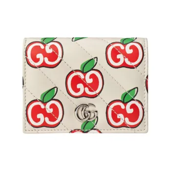 GUCCI Leather Card Holder, Wallet Women's White/Red