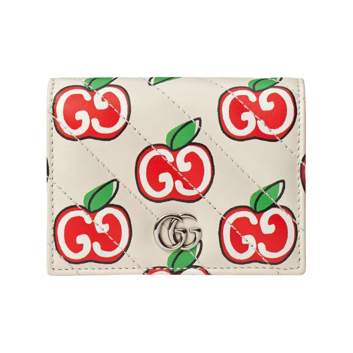 GUCCI Leather Card Holder, Wallet Women's White/Red-0