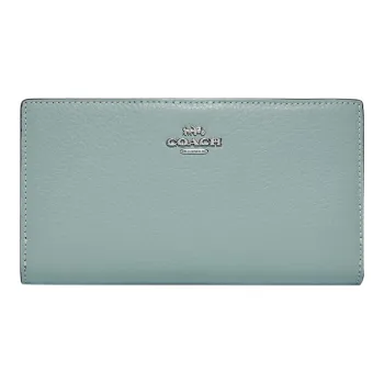 COACH Slim Wallet Pebbled Leather Wallet Clutch Small Size Women's Light Lake Green, Morandi Color Scheme