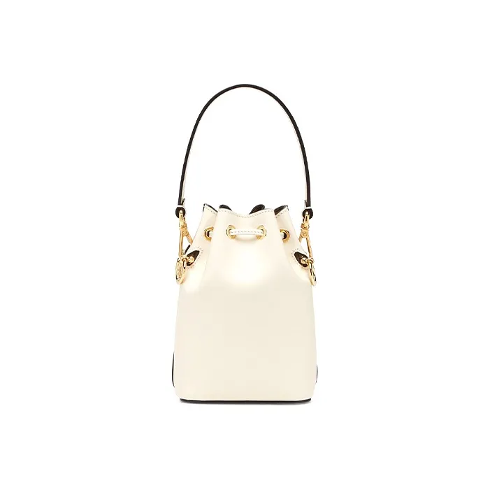 FENDI Mon Tresor Calfskin Drawstring Bucket Bag Crossbody Handbag Shoulder Bag Mini Women's White-2