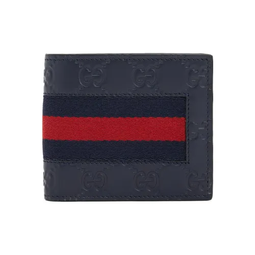 GUCCI Leather Card Holder Wallet Card Clip Men's Dark Blue
