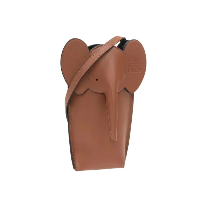 LOEWE Elephant Pocket Classic Calfskin Crossbody Bag With Cell Phone Pouch Regular Women's Brown-2