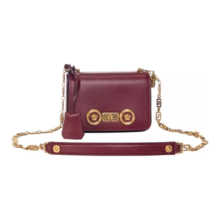 VERSACE Cow Leather Shoulder Bag, Crossbody Bag Mini Women's Paste Purple Color-0