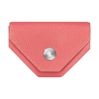 HERMES 24 Verso Mysore Goat Skin Coin Purse Women's Summer Rose Pink/Hermès Red