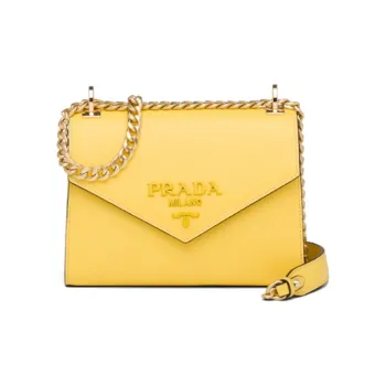 PRADA Saffiano Leather Shoulder Bag Women's Vibrant Yellow