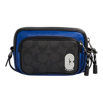 COACH Edge Canvas With Leather Camera Bag Shoulder Bag Crossbody Bag Mini Men's Black/Blue