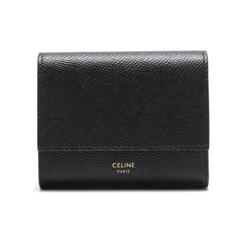 CELINE Cow Leather Wallet Women's Black