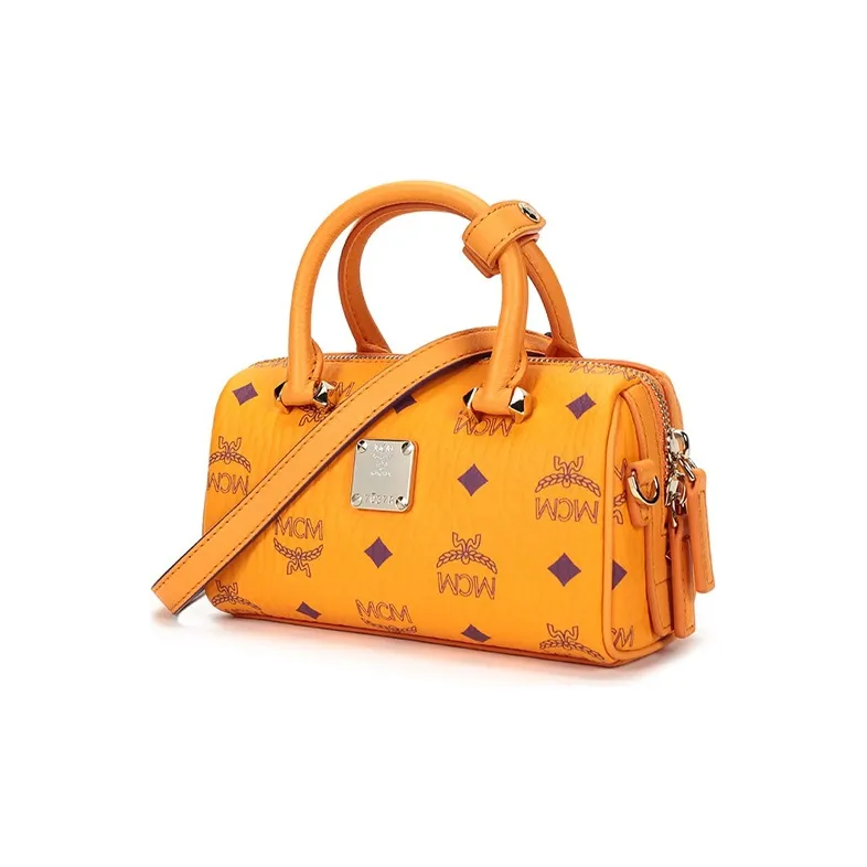 MCM Essential Visetos Origina Canvas Boston Pillow Bag, Crossbody, One Shoulder, Handbag Women's Bright Orange-1