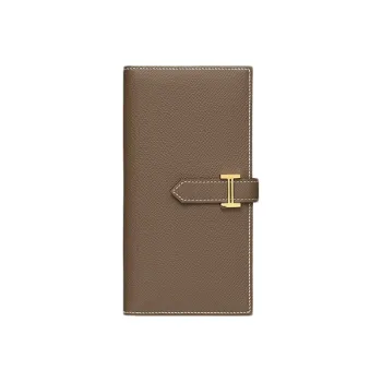 HERMES Bearn Cow Leather Wallet Women's Elephant Gray