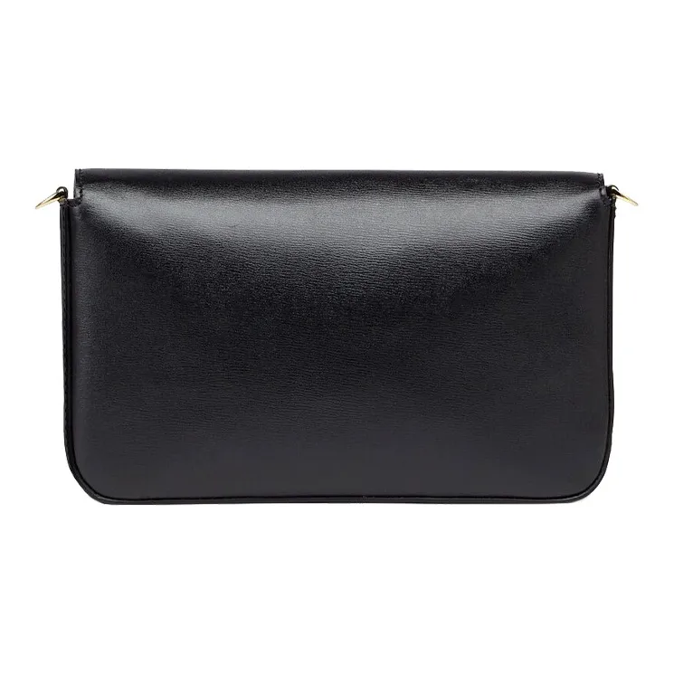 FENDI Calfskin Chain Wallet Shoulder Bag Crossbody Bag Mini Women's Black-5