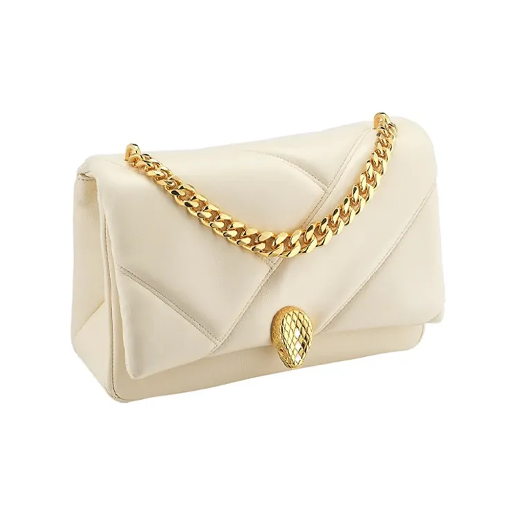 BVLGARI Serpenti Cabochon Calfskin Snake Head Handbag, Crossbody Bag, Shoulder Bag Women's White-1