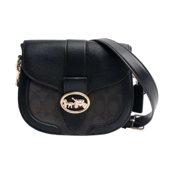 COACH Georgie Canvas With Leather Bacchus Bag Saddle Bag Shoulder Bag Crossbody Bag Small Size Women's Dark Brown/Black
