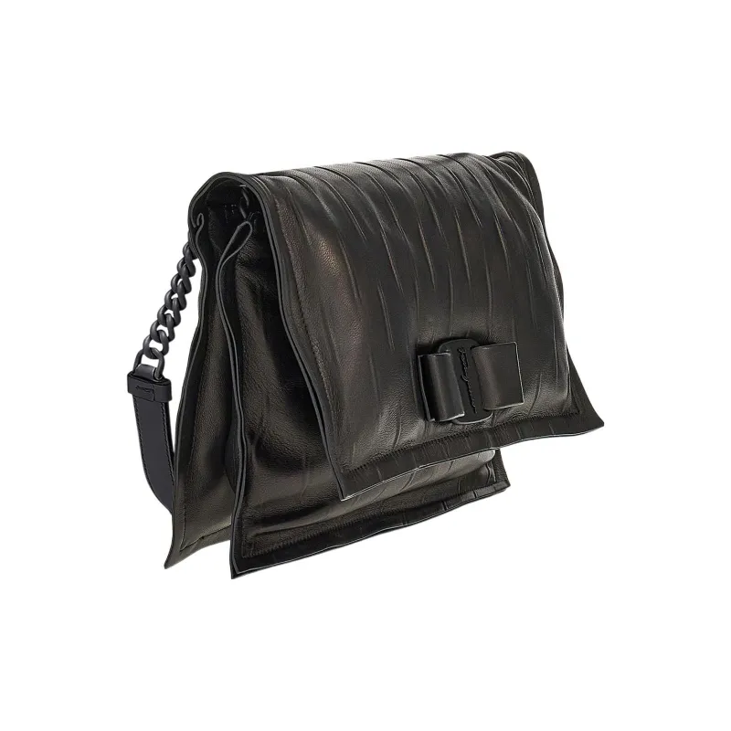 FERRAGAMO Viva Sheepskin Pillow Bag Shoulder Bag Women's Black-1