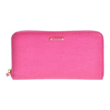 FENDI Cow Leather Long Zip Closure Wallet Regular Women's Rose Red