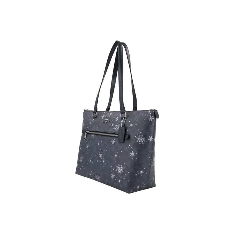 COACH Canvas Monogram With Cow Leather Tote Bag Shopping Bag Shoulder Bags Women's Navy Blue-1