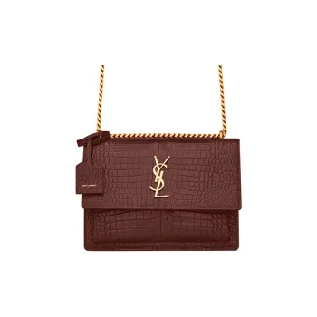 SAINT LAURENT Crocodile Embossed Shiny Leather Chain Crossbody Bag Shoulder Bag Women's Red Velvet