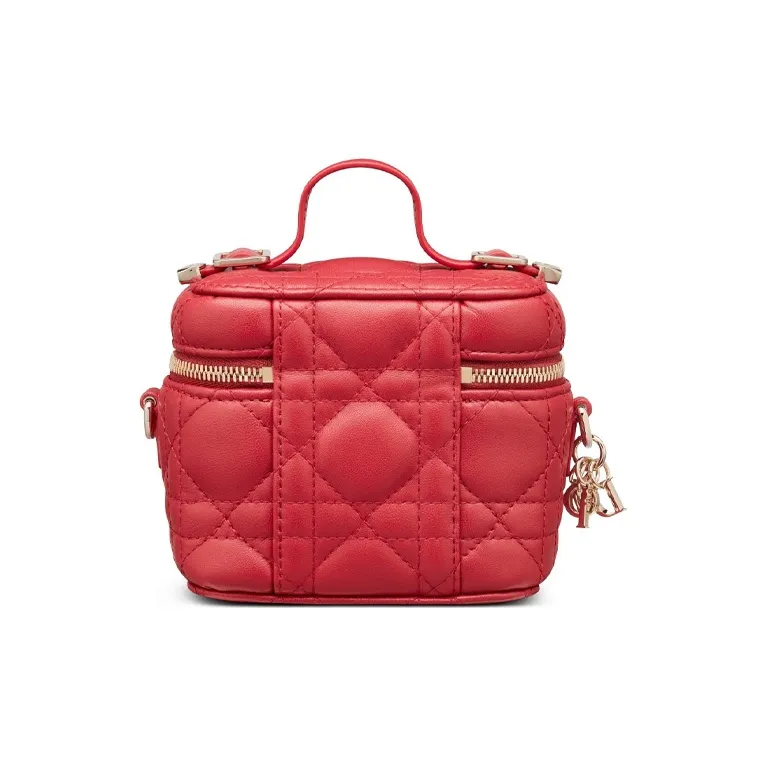 DIOR Lady Dior Lambskin Box Bag Shoulder Bag Crossbody Bag Handbag Makeup Bag Women's Lotus Red-2