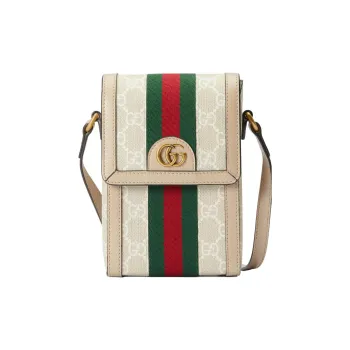 GUCCI Canvas Patchwork Leather Cigarette Case Bag Shoulder Bag Crossbody Bag Cell Phone Pouch Mini Women's White/Pink