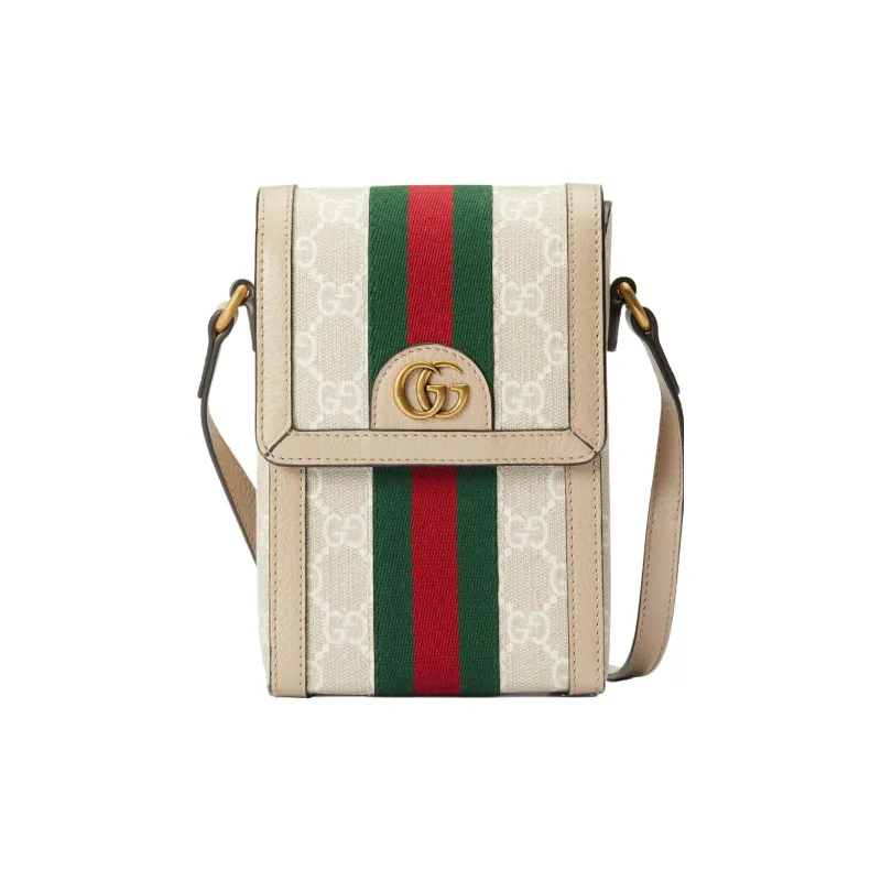 GUCCI Canvas Patchwork Leather Cigarette Case Bag Shoulder Bag Crossbody Bag Cell Phone Pouch Mini Women's White/Pink-0