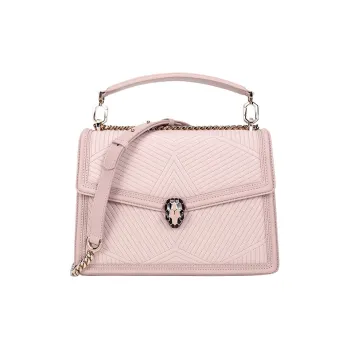 BVLGARI Serpenti Diamond Blast Sheepskin With Cow Leather Portable Crossbody Bag Shoulder Bag Women's Pink Crystal
