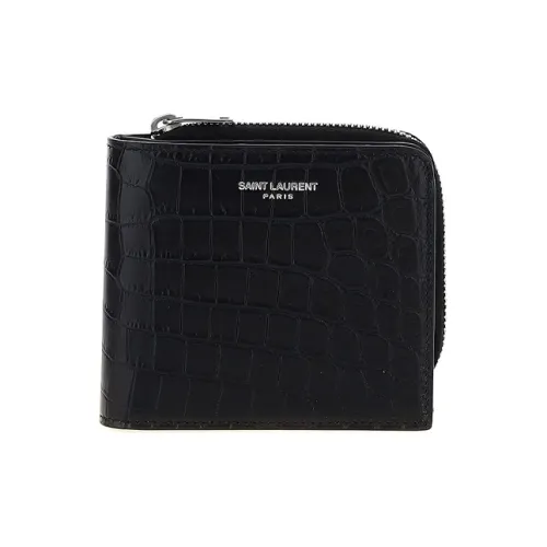 SAINT LAURENT Crocodile Pattern Embossed Leather Cow Leather from Men's Black
