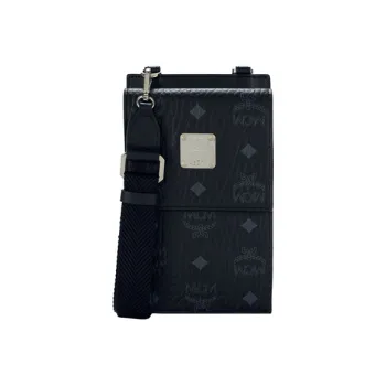 MCM Original Visetos Leather Cell Phone Pouch 2-in-1 Shoulder Bag Crossbody Bag Card Holder Women's Black