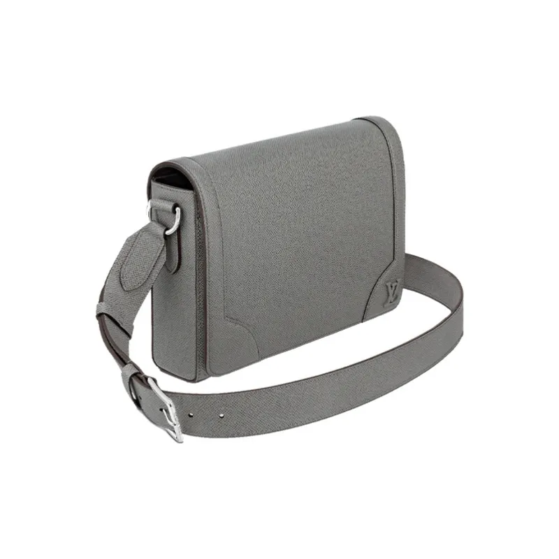 LOUIS VUITTON Embossed Cow Leather Messenger Bag, Shoulder Bag Men's Gray-1