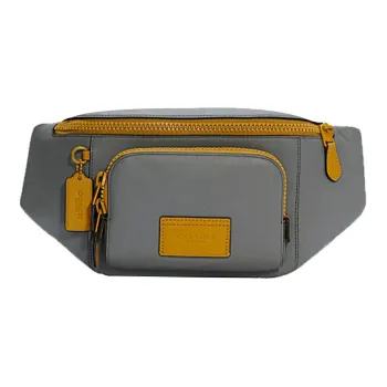 COACH Track Smooth Cow Leather Crossbody Fanny Pack Tubas Men's Gray & Yellow