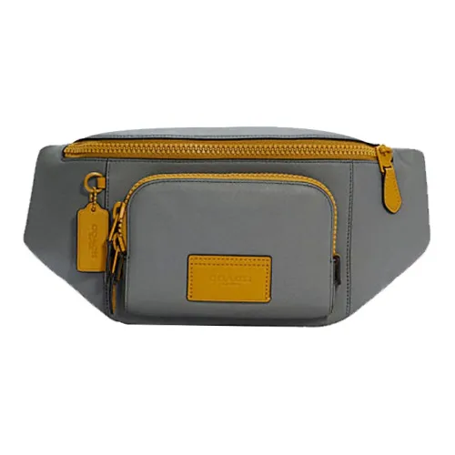 COACH Track Smooth Cow Leather Crossbody Fanny Pack Large Size Men's Gray & Yellow