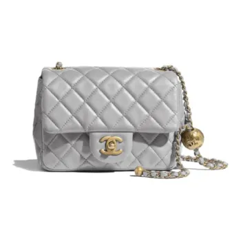 CHANEL Little Golden Ball Sheepskin Square Fatty Chain Bag Crossbody Bags Women's Light Gray