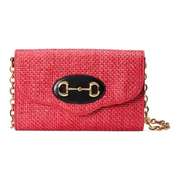GUCCI Straw Woven With Leather Chain Bag, Shoulder Bag, Crossbody Bag Women's