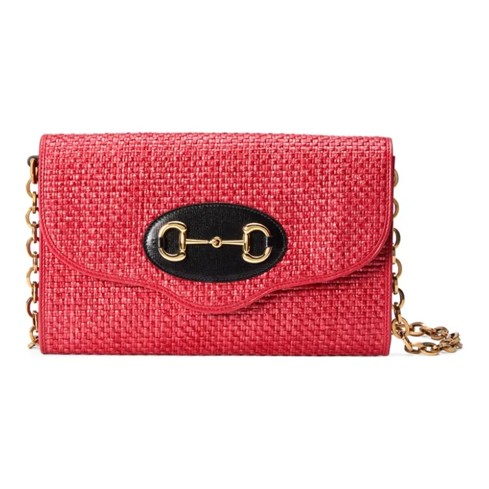 GUCCI Straw Woven With Leather Chain Bag, Shoulder Bag, Crossbody Bag Women's-0