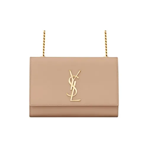 SAINT LAURENT Leather Chain Crossbody Bag Shoulder Bag Women's Dark Beige
