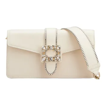 Roger Vivier MISS VIVIER Cow Leather Clutch, Shoulder Bag, Crossbody Bag Women's Cream White