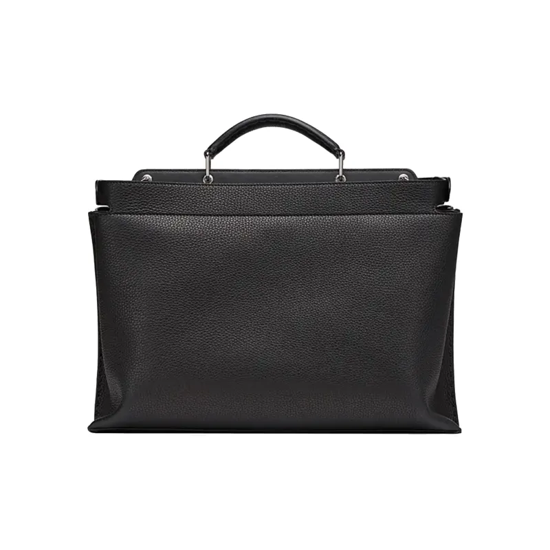 FENDI Peekaboo Cow Leather Briefcase One Shoulder Handbag Men's Black & Yellow-3