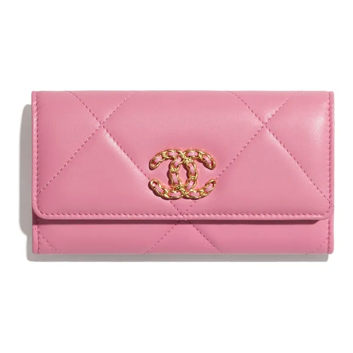 CHANEL Lambskin And Metal Flap Wallet Women's Pink-0