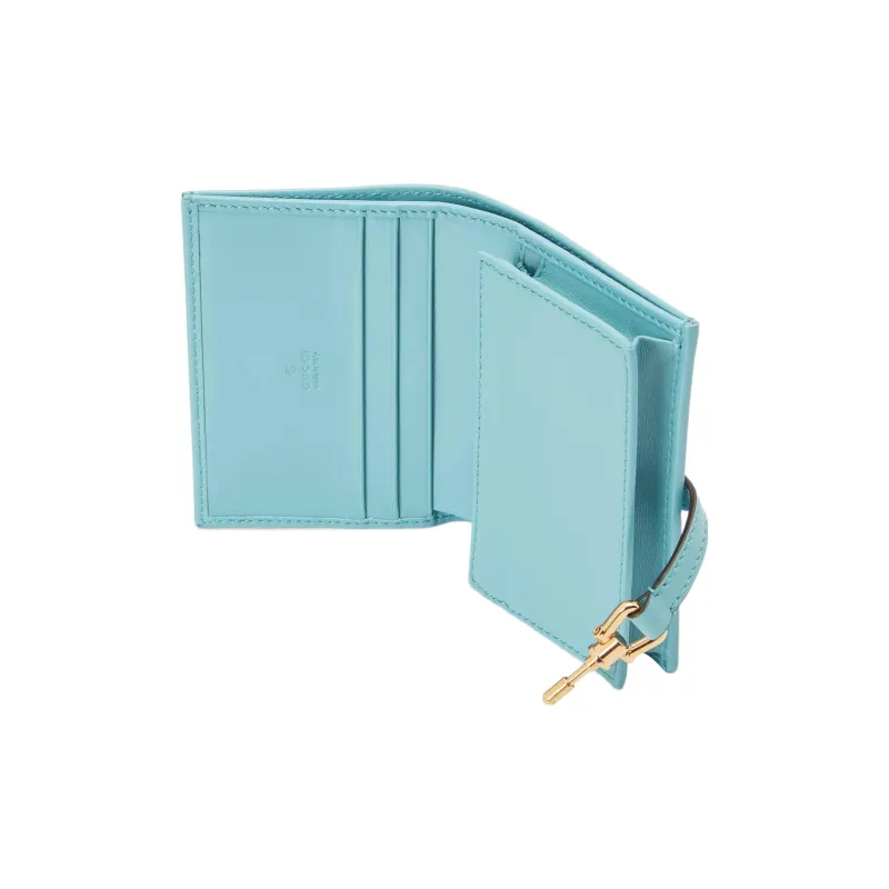 GUCCI Jackie 1961 Ostrich Leather Clutch Wallet, Card Holder Small Size Women's Light Blue-5