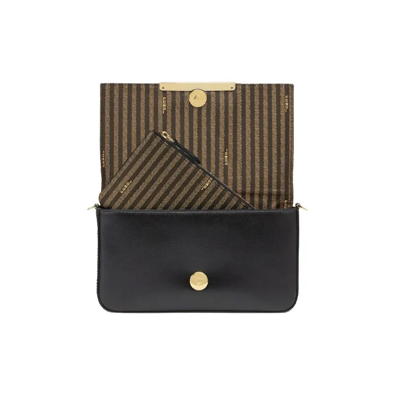FENDI Calfskin Chain Wallet Shoulder Bag Crossbody Bag Mini Women's Black-4