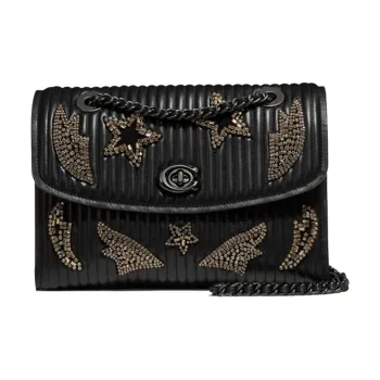COACH Parker Leather Shoulder Bag, Crossbody Bag Medium Size Women's Black
