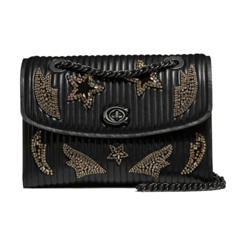COACH Parker Leather Shoulder Bag, Crossbody Bag Medium Size Women's Black