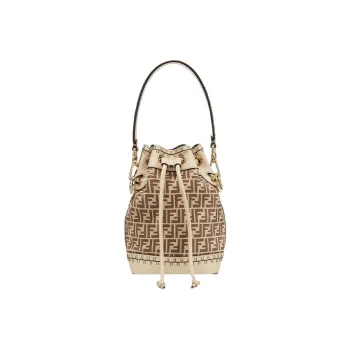 FENDI Mon Tresor Suede With Calfskin Bucket Bag, Handbag, Shoulder Bag, Crossbody Bag Mini Women's Beige/Brown