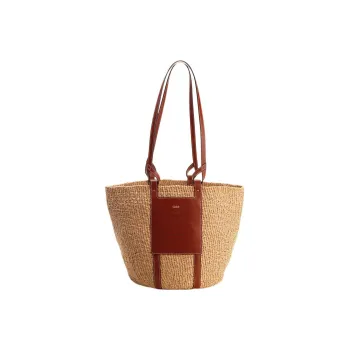 Chloe Fair Trade Paper And Shiny Calfskin Large Basket Shoulder Bag Women's Tan