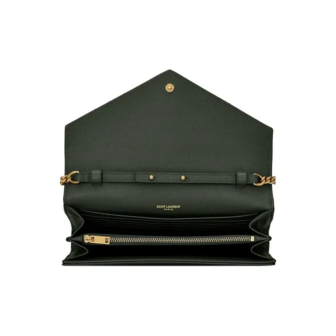 SAINT LAURENT Quilted Leather One Shoulder Handbag, Crossbody Bag Women's Dark Green-6