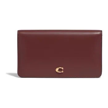 COACH Slim Wallet Cow Leather Wallet Small Size Women's Brass/Wine Red